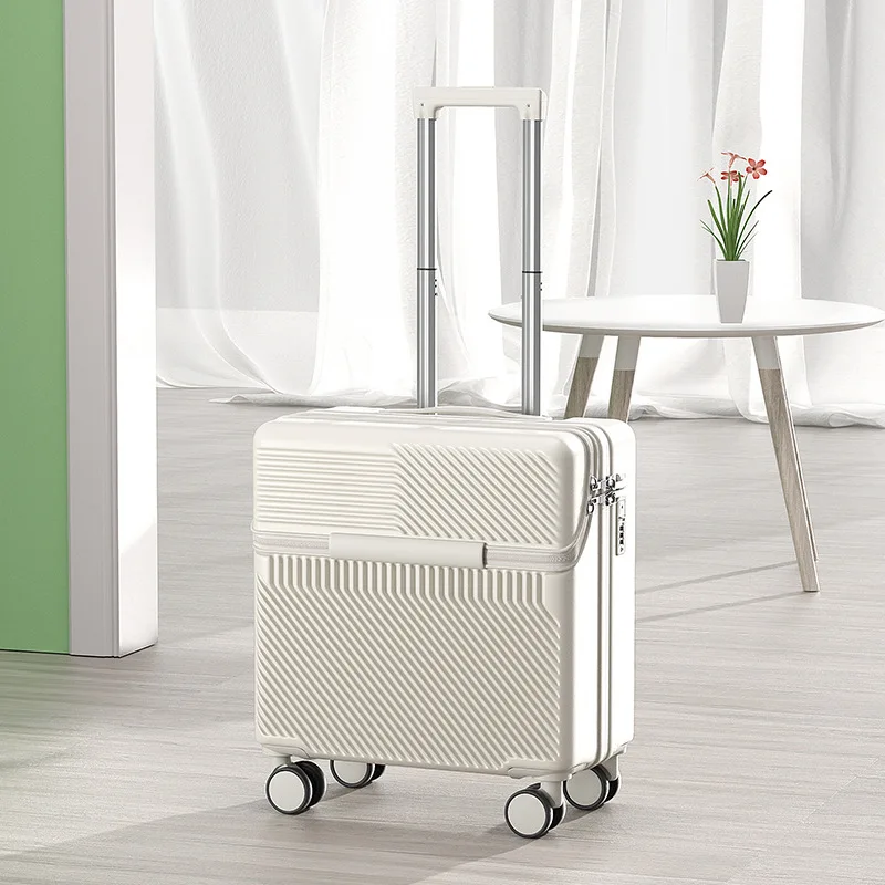 Maleta de viaje con apertura frontal de 18 pulgadas, Maleta con contraseña para equipaje, Maleta de embarque de cabina con puerto de carga USB, portavasos