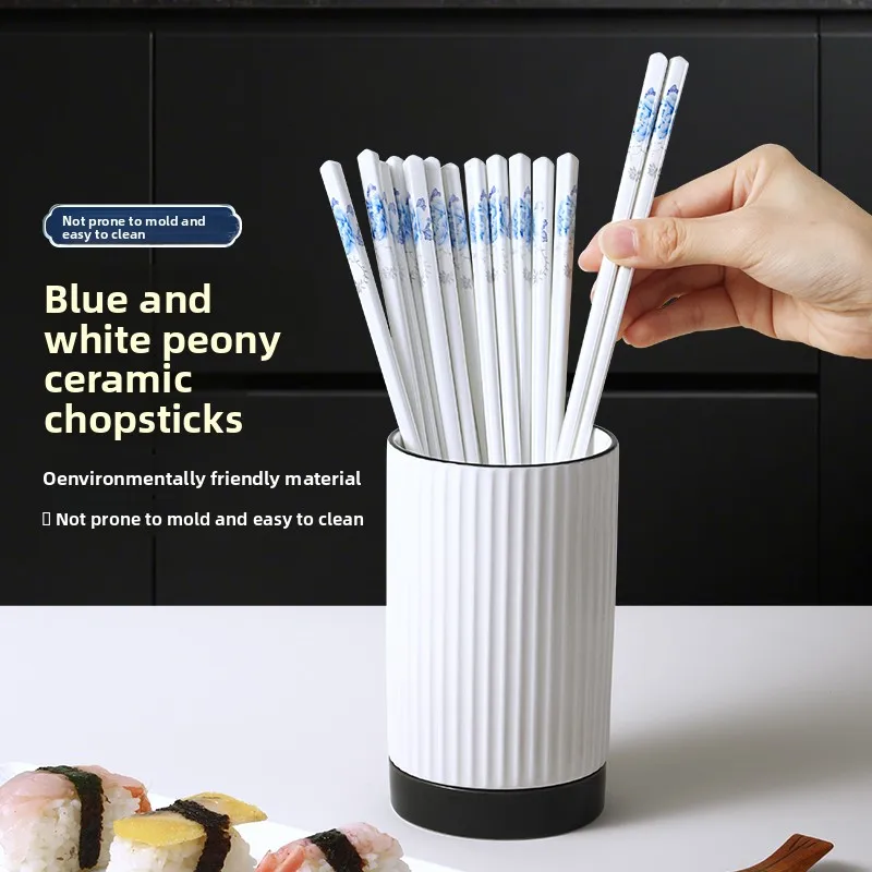 New Ceramic Chopsticks Set Chinese Chopsticks Set Elegant Household Drop-proof Non-slip Food-grade Porcelain Chinese Tableware