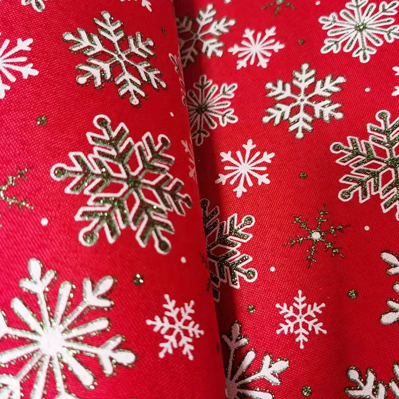 Red Linen Printed Christmas Snowflake Fabric for Crafts Making Tablecloths Bags Home Decor Fabrics By Half Yards