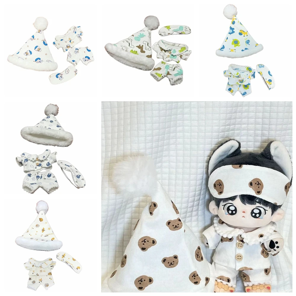 

Doll Clothes Doll Accessories For 20cm Cotton Doll Pajamas Suit With Eyemask Hat Photo Props Cartoon Mini Blouse Pants Set