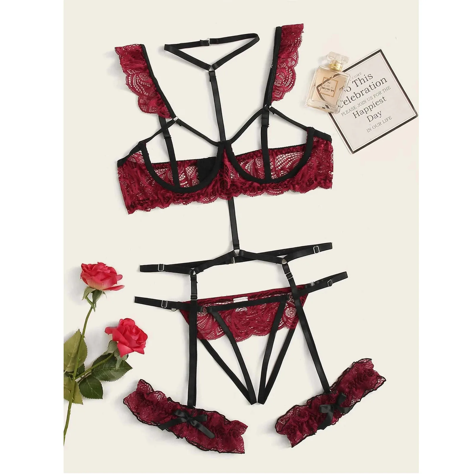 Lace Sexy Lingerie Transparent Hot Porno Erotic Underwear Sexy Bra Set And Garter Lingerie Sexy Erotic Sleepwear Pajamas Garter