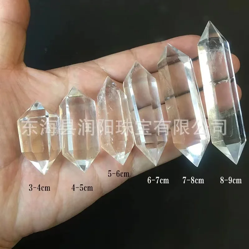 Double point crystal clear quartz wand hexagon prism points tower home cleanse tool stone figurine 1pc