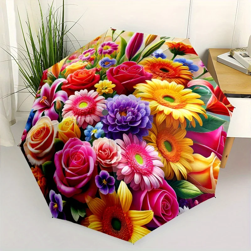 

Автоматический зонт с цветочным узором - компактный складной зонт, элегантный цветочный дизайн в розовом, желтом, красном, синем цветах.