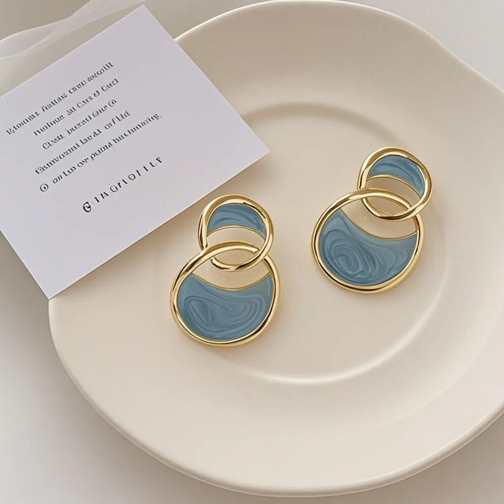 French Pastel Blue Enamel Irregular Circle Geometric Earrings Women Vacation Charm Jewelry Daily Fashion Accessories
