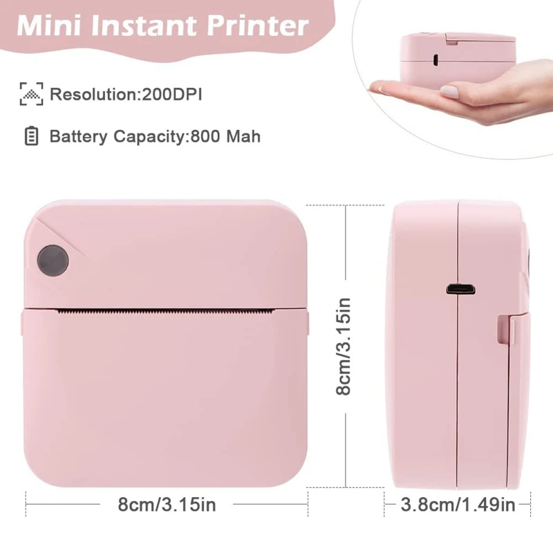 Mini Thermal Printer Thermal Sticker Printer Portable Pocket Printer Label Printer for Printing Photos Sticky Notes List