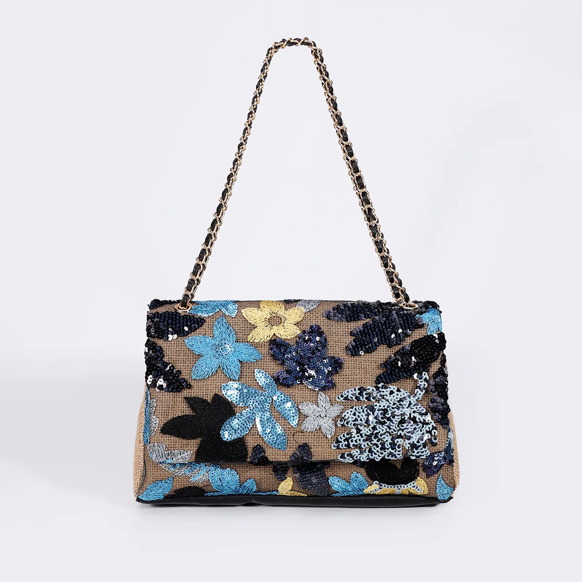 

Handmade Embroidered Sequin Underarm Shoulder Bag,Summer Floral Niche Designer Hemp Woven Flap Bag,Exquisite Gorgeous Handbag