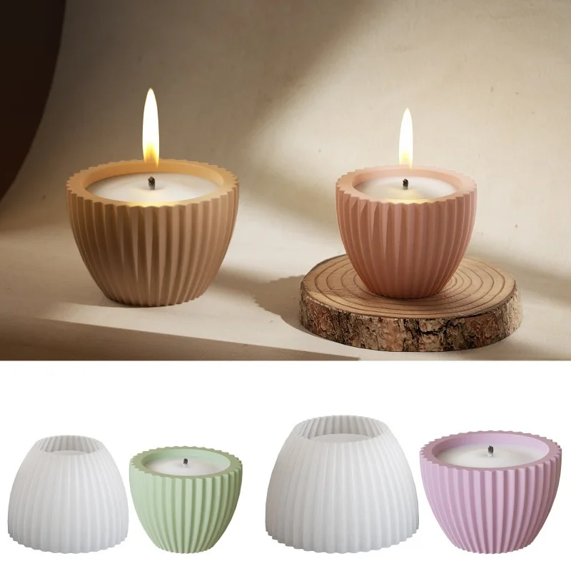 Round Stripe Shape Aroma Candle Cup Plaster Silicone Mold DIY Flowerpot Storage Jar Concrete Cement Resin Molds Crafts Making