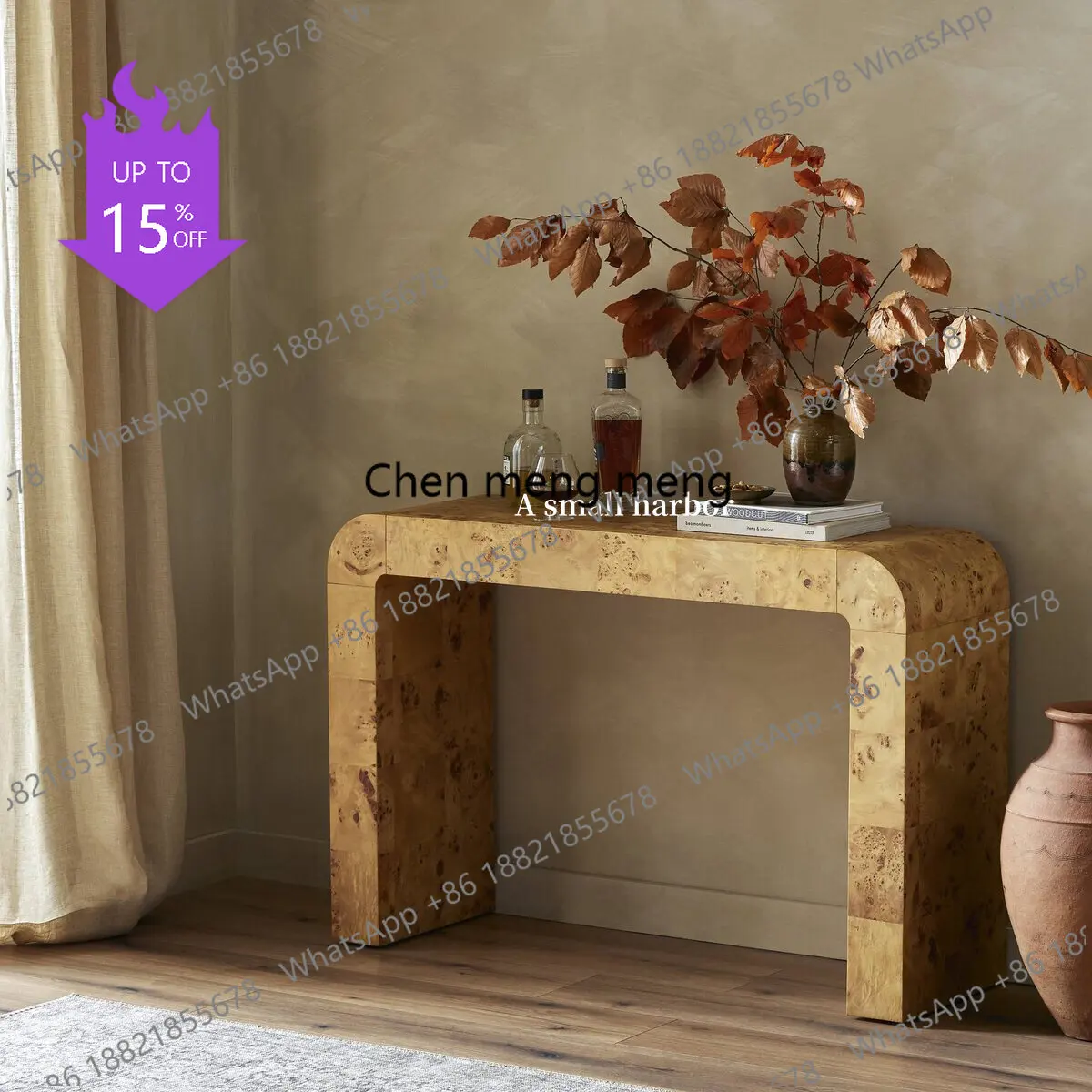 

M45 Medieval style entryway, dendrastic leather table, entryway table, Italian minimalist desk, rounded corner table