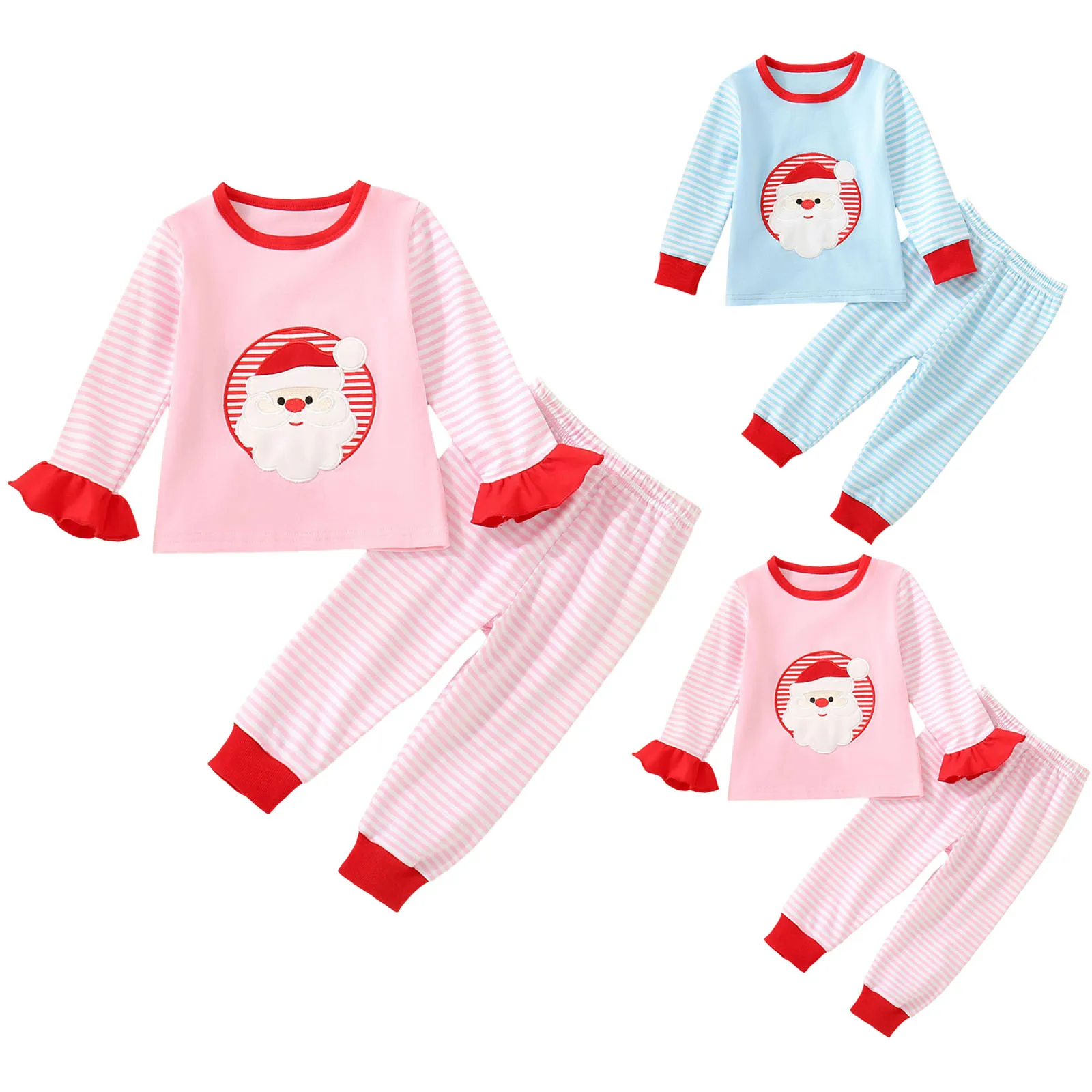 

Baby Boys And Girls Christmas Outfit Set Comfortable Skin-friendly Long Sleeve Santa Claus Printed Top Pant Set Fashion Clothing