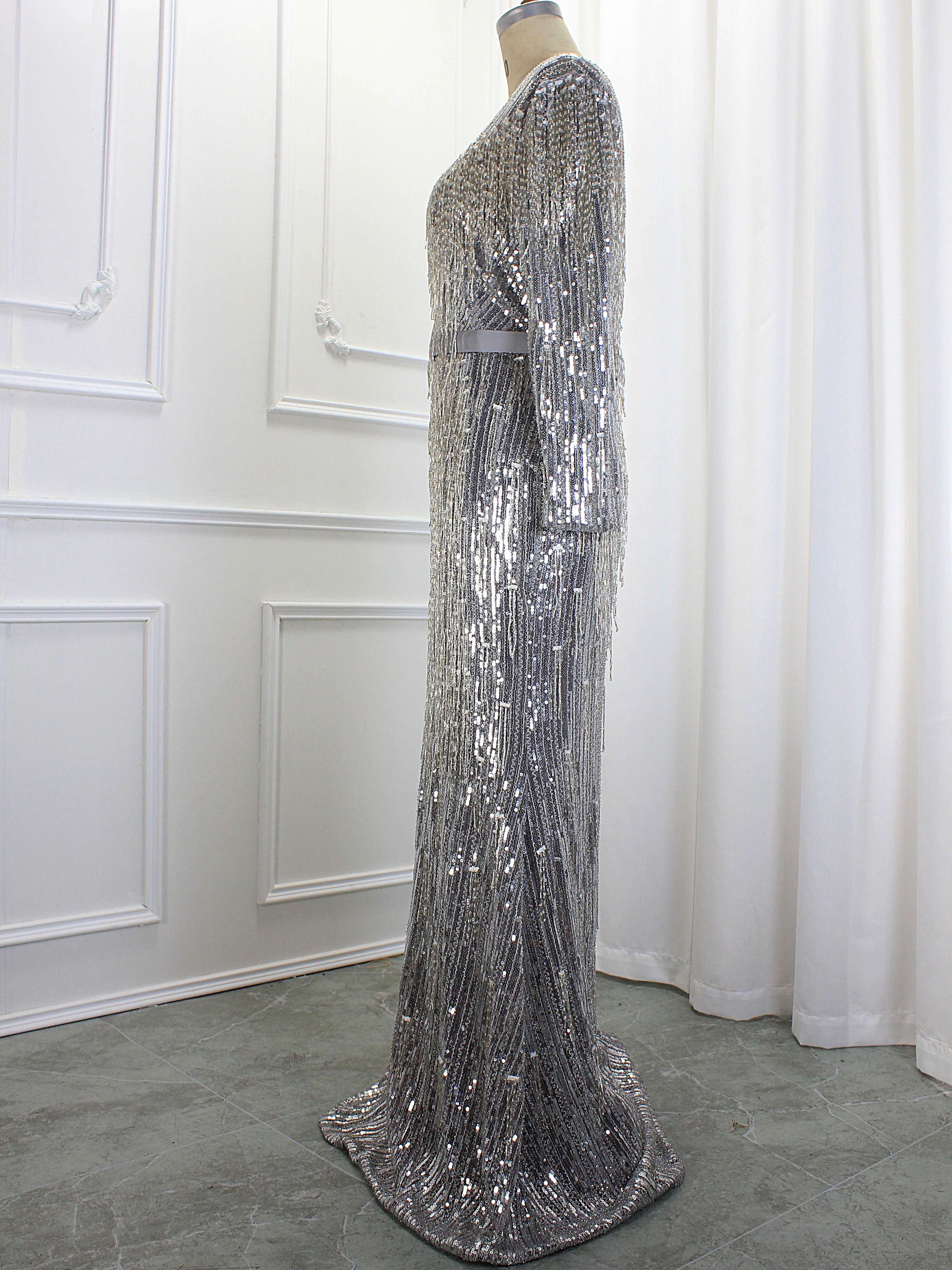 Robe de soirée sirène en diamant gris musulman pour femme, jupe élégante avec glands, fête de mariage, meilleur prix, 2024, offre spéciale