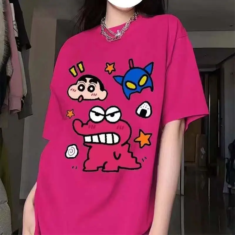 Crayons Shin-Chan Women T-Shirt Summer Couple Loose Short Sleeve Tops Anime Cartoon Print Tees Shirts Men Casual T Shirt Fashion