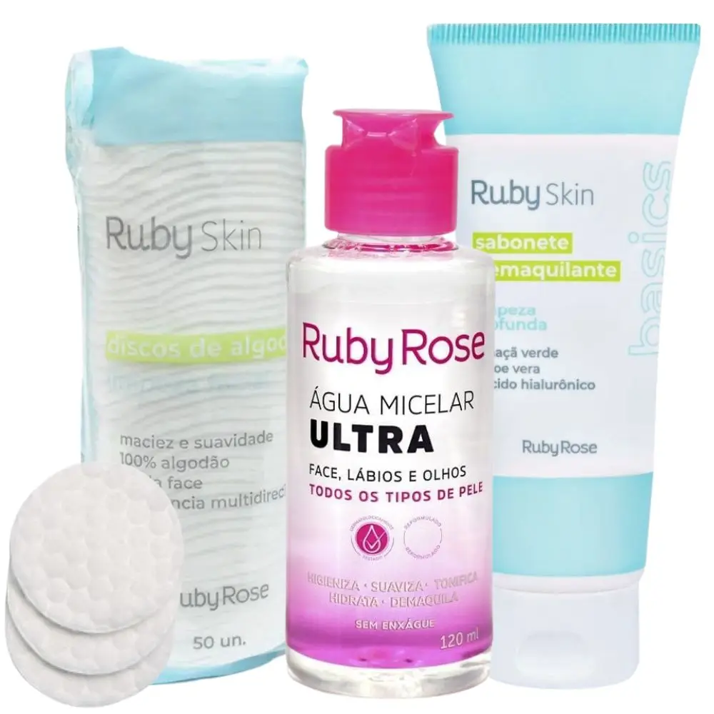 Kit C/3 items Skin Care Ruby Rose Cleansing and Hydration Complete