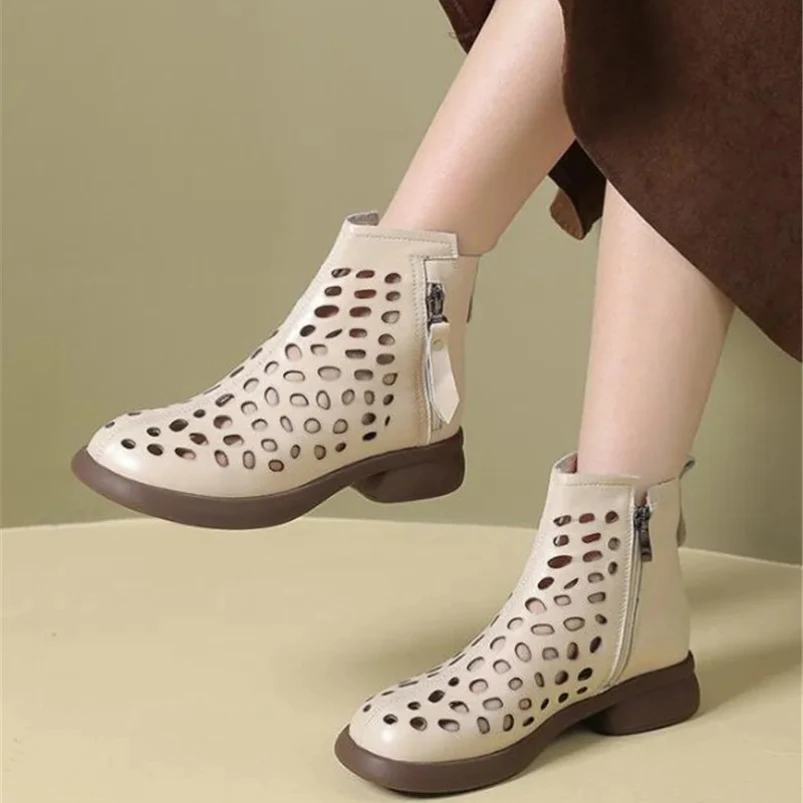 

Новинка 2023 года, летние сандалии из воловьей кожи, крутые ботинки, женские модные сандалии, дышащие сандалии большого размера с круглым носком