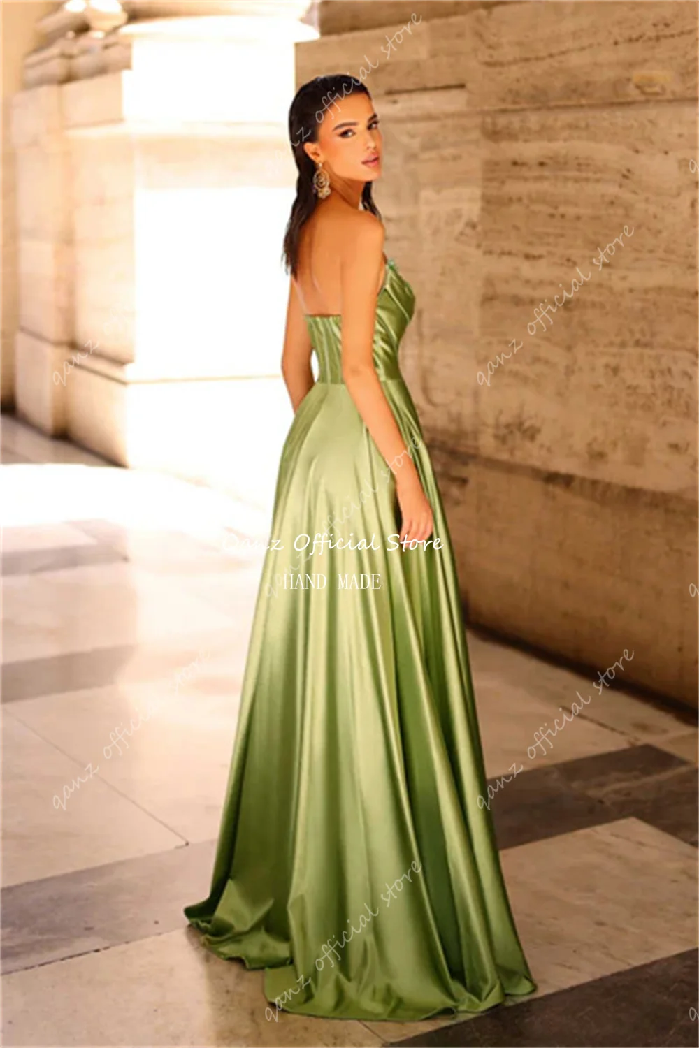 Qanz Customized A Line Evening Dresses Open Back Beadings Strapless Floor Length Dresses for Special Occasions Robe De Soirée