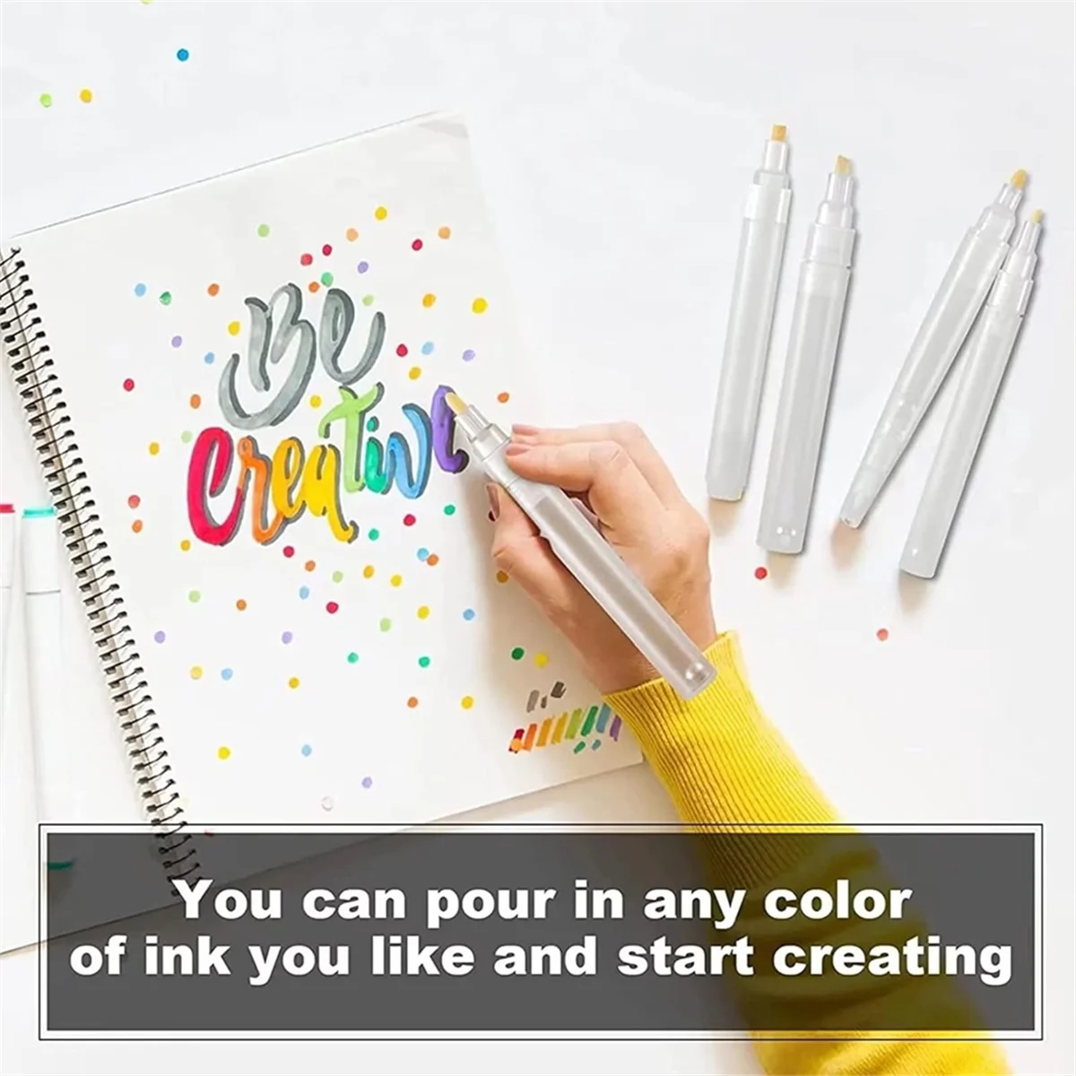 BISM 10 عبوات 3 مم علامات قلم طلاء فارغة قابلة للتعبئة، أقلام تحديد طلاء مستديرة مائلة الرأس للحرف اليدوية للرسم الفني