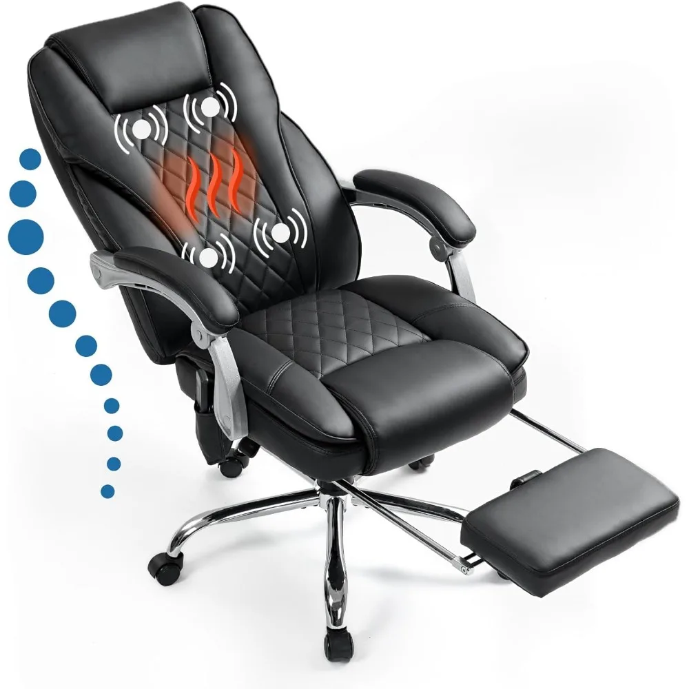 

400lbs Executive Leather Office Chair - Ergonomic Reclining Chair with Massage, Heating, and Footrest for Ultimate Comfort-B