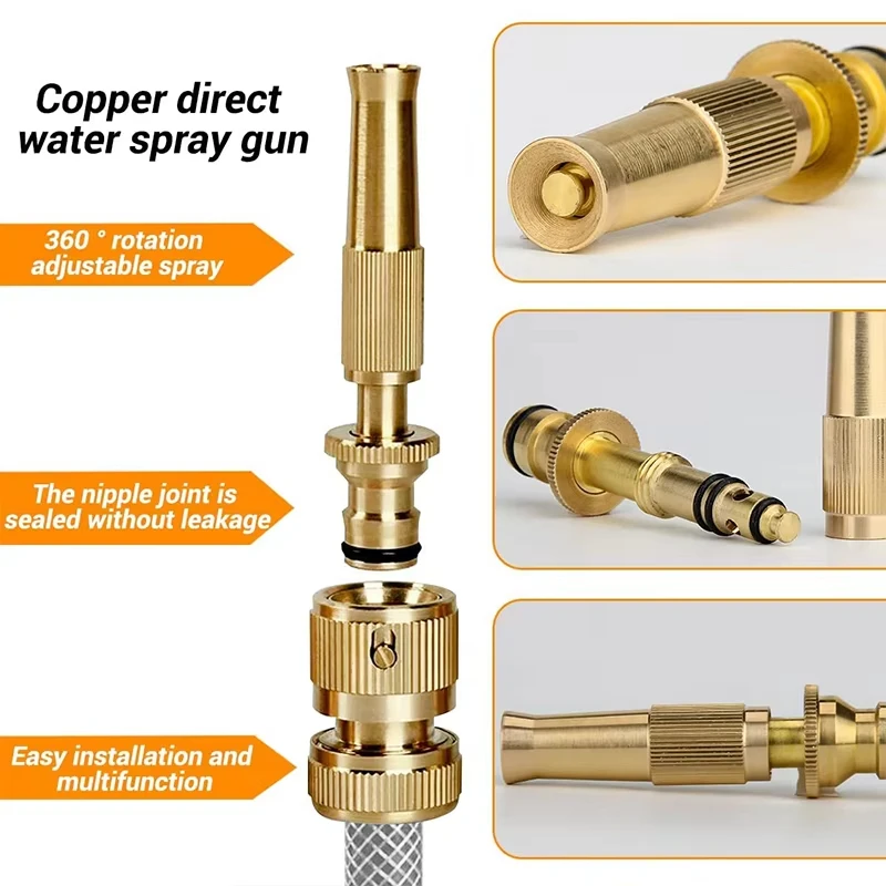 Spray Nozzle Water Gun Brass High Pressure Direct Spray Sprinkler Quick Connector Home Garden Hose Adjustable Gun view 5