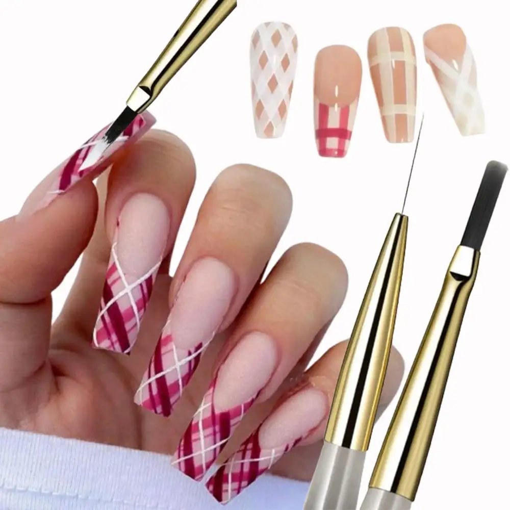 Pinceaux pour Nail Art à carreaux français, Tartan et lignes, stylo de peinture pour dessin, Extension de Gel UV, outils de manucure de conception à faire soi-même, 1/2 pièces