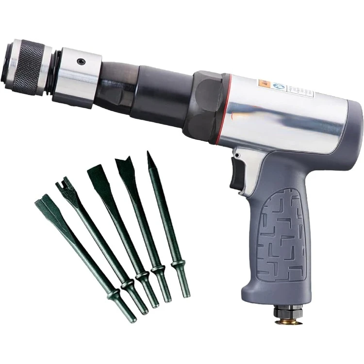 

119MAXK Vibration Reduced Long Barrel Air Hammer 5-Piece Chisel Set, 2530 BPM, 3-1/2" Stroke, Round Shank