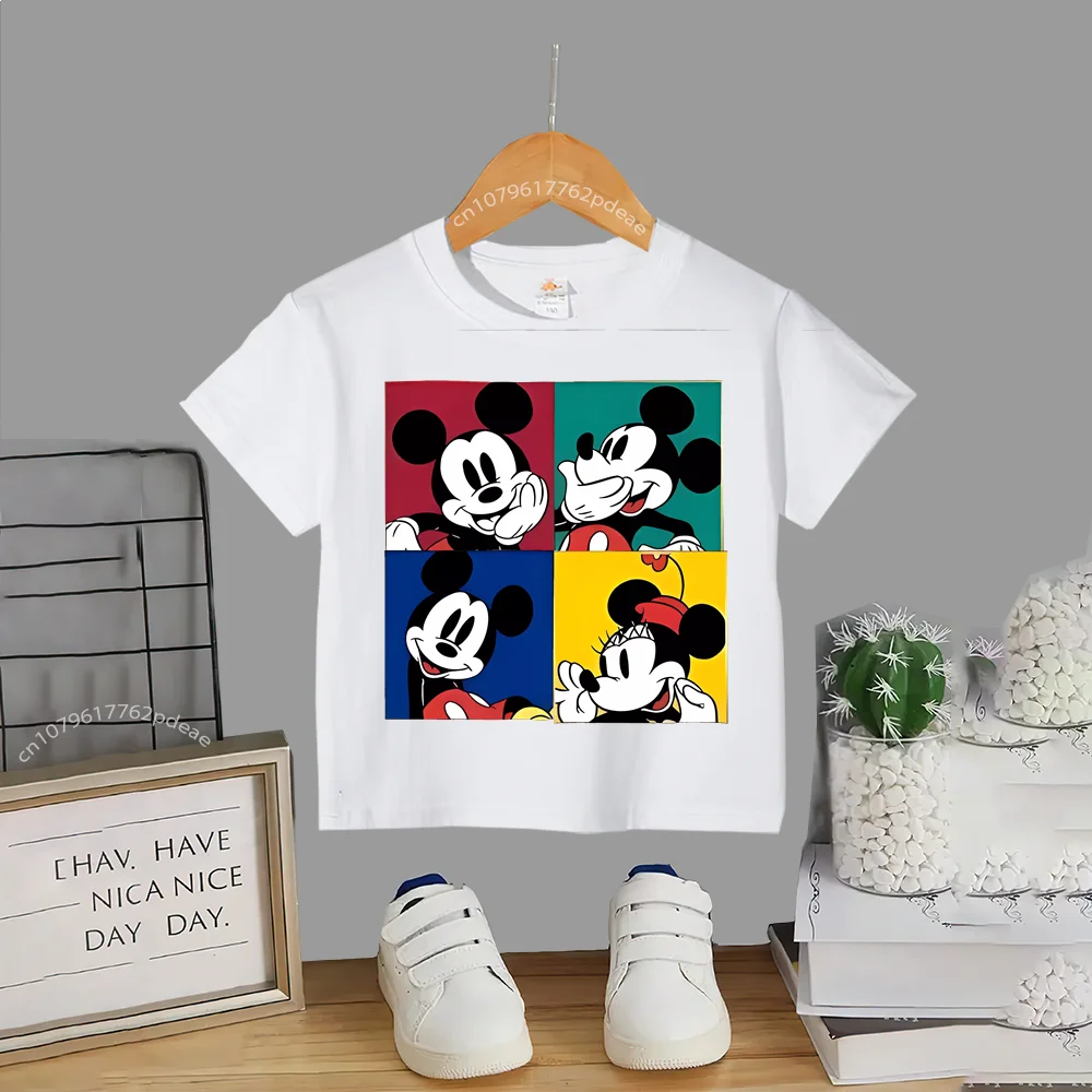 Disney Street Teen 100% Cotton T-shirt Kids Cartoon Mickey Outdoor Comfortable Casual crew neck T-shirt Boys Girls short sleeve