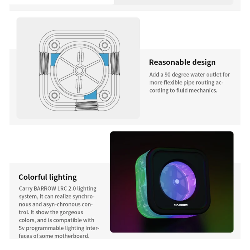 

Barrow Lighting Flow Water Meter Water Cooling Velocity Meter Acrylic Ceramic Bearing 5V ARGB Flow Indicator,SLFV2-RGB