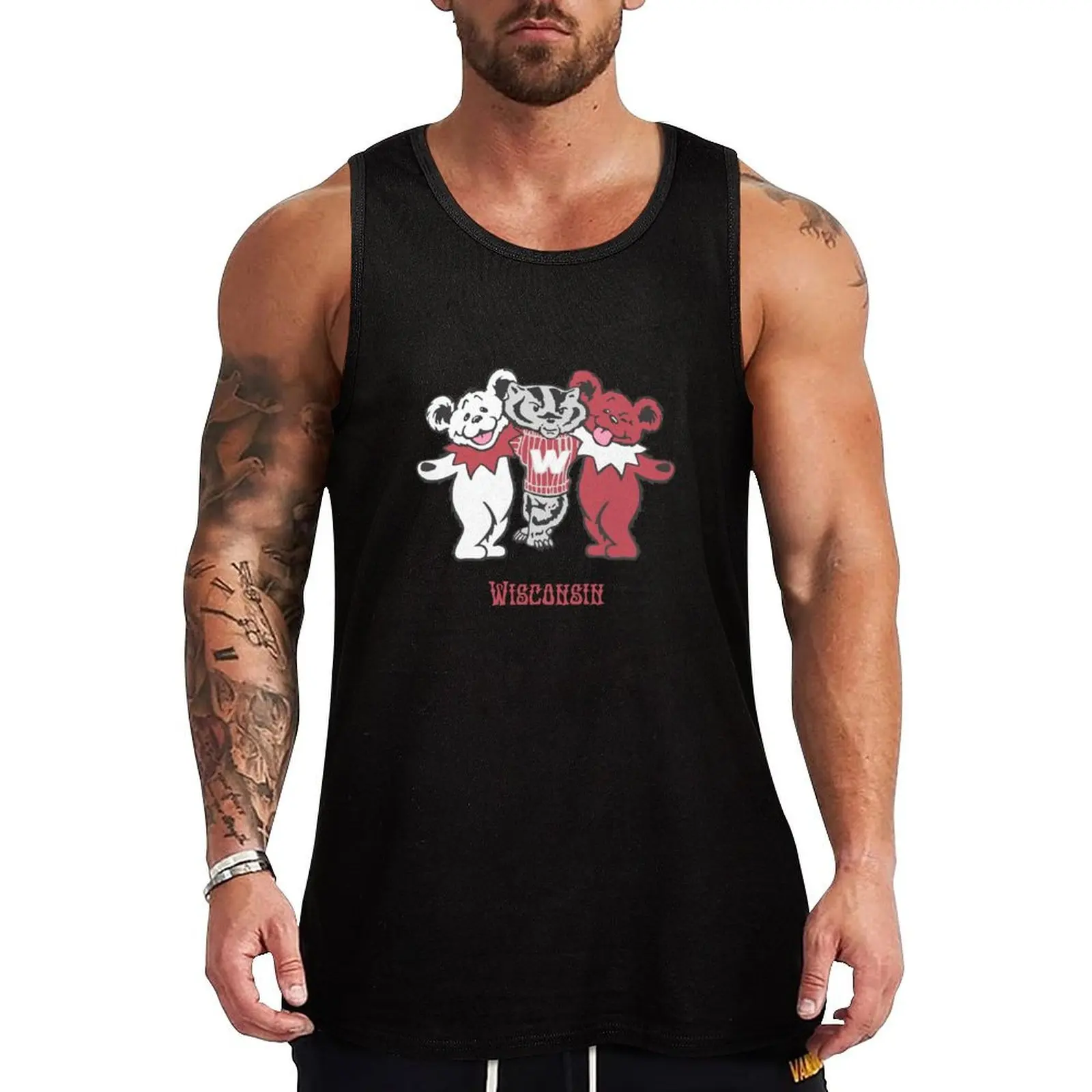 

Bucky and Bears - University of Wisconsin-Madison Tank Top man vest sports t-shirts for men Men's t-shirts