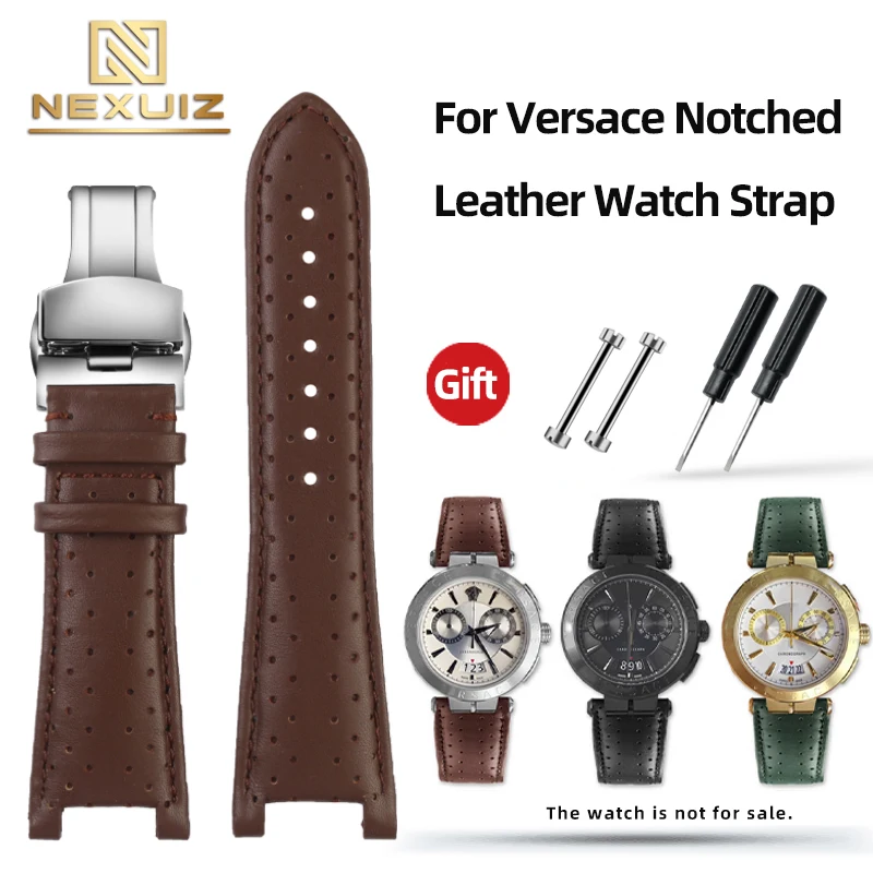 

For Versace Watch VER Large Dial VBR 8545 Genuine Leather Watch with Accessories for Men Concave Interface 26mm Bracelet