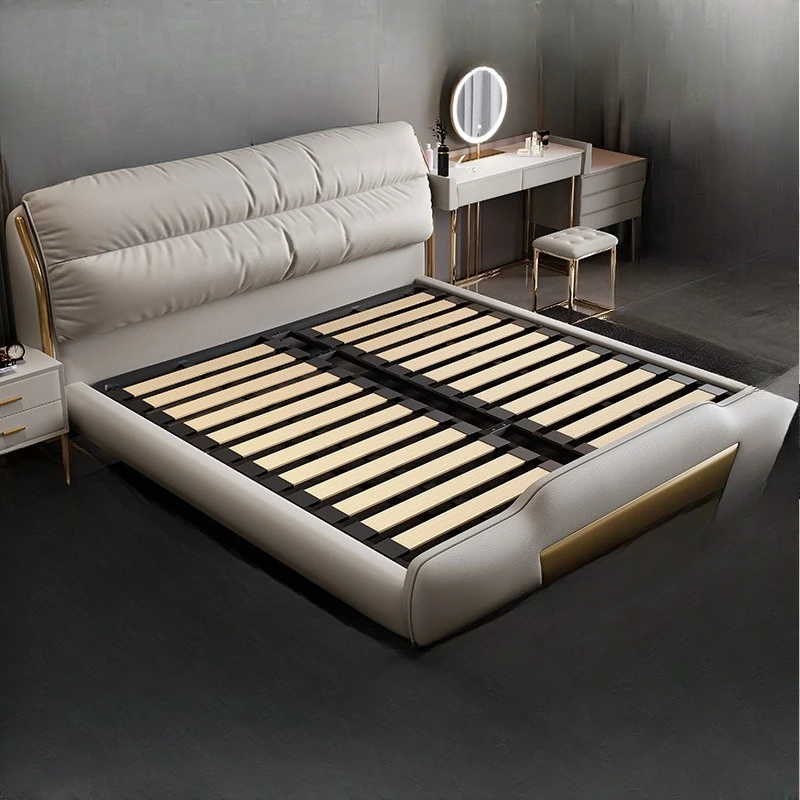 

Double bed, cream master bedroom light luxury, back storage wedding bed