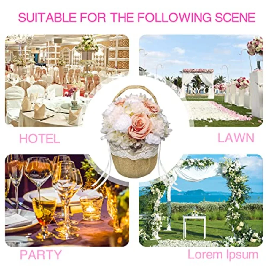 الخيش الزفاف زهرة فتاة سلة خمر سلة للزهور الجوت الورود ريفي الزفاف زهرة فتاة سلة مع الدانتيل الساتان الزفاف Pa