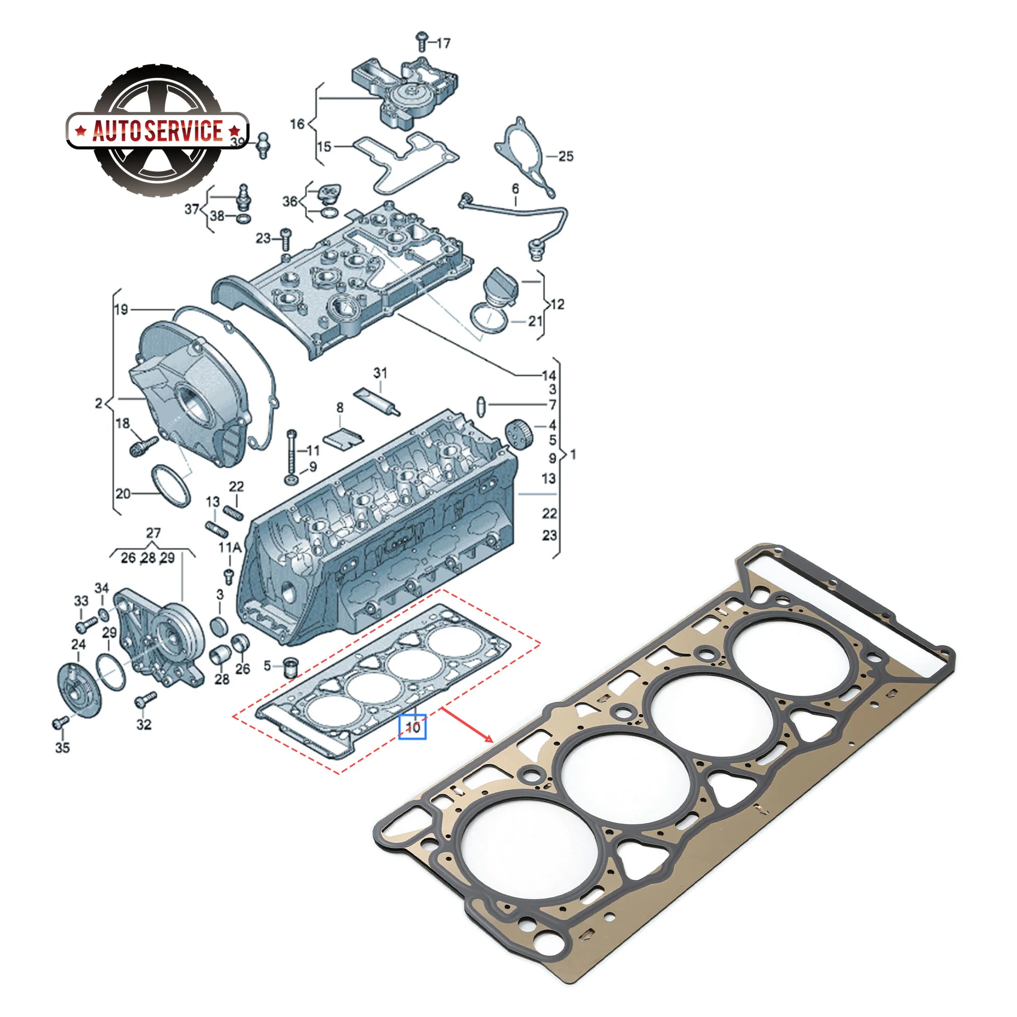 

Multilayer Steel Cylinder Head Gaskets For VW Golf Jetta Passat Audi A4 A6 Q5 Skoda Seat 06J103383G 1.8/2.0 T