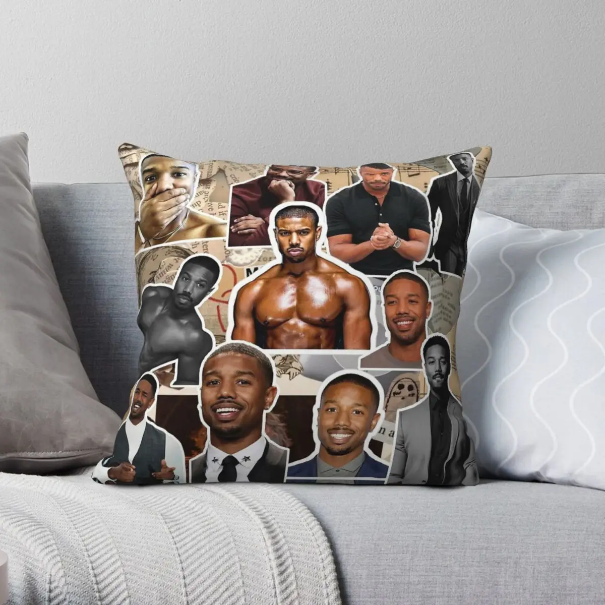 Michael B Jordan Photo Collage Square Pillowcase Polyester Linen Velvet Printed Decorative Pillow Case Room Cushion Cover 45x45