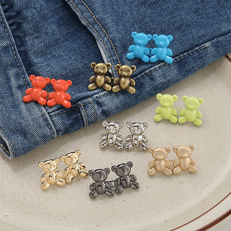 1 Pair Bear Shaped Snap Pants Buckle Adjustable Jean Button Waist Buckle  Extender Replacement Jeans Button Attacher Pins
