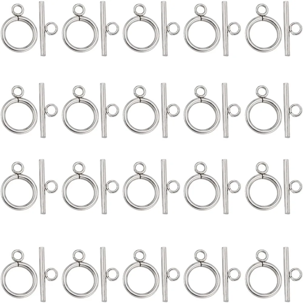 

1 Box 40 Sets Silver Toggle Clasps OT Clasps Alloy Round Ring Links Closures Clip End Metal Stainless Steel Findings