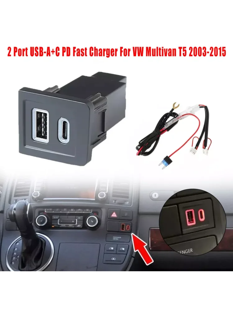 Samochodowy adapter zasilania Dual USB PD Type C/QC Auto Charger Outlet 2 Ports Car Charger Adapter Fit For VW Multivan T5 Accessories Part — 2