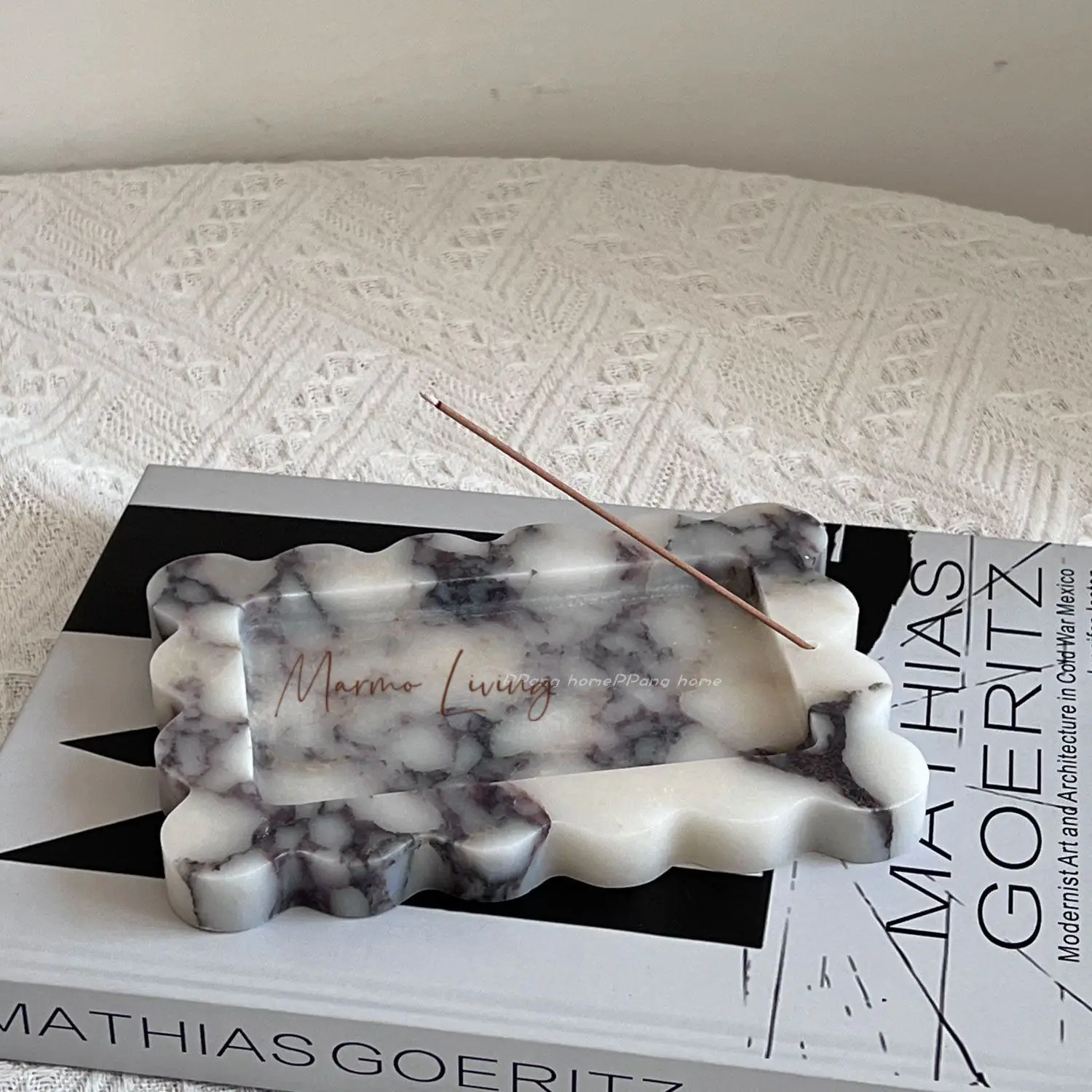 

French Luxury Natural Marble Incense Holder Tray Designer Art Decor Display Storage Small Catchall