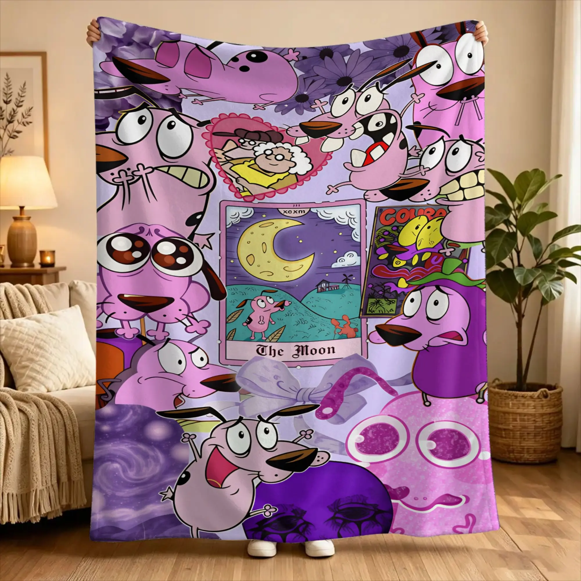Couraged Cowardlys Dogs Blanket  Camping Flannel Throw Blanket For Bedroom Soft Custom Quality Bedspread Birthday Present