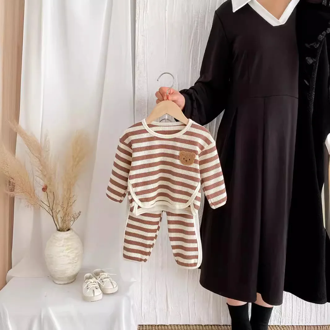 1-4T Newborn Kid Toddler Baby Boy Girl 2pcs Clothes Set Striped Cotton Sweatshirt Swet Long Sleeve Top Pant Suit Autumn Outfit