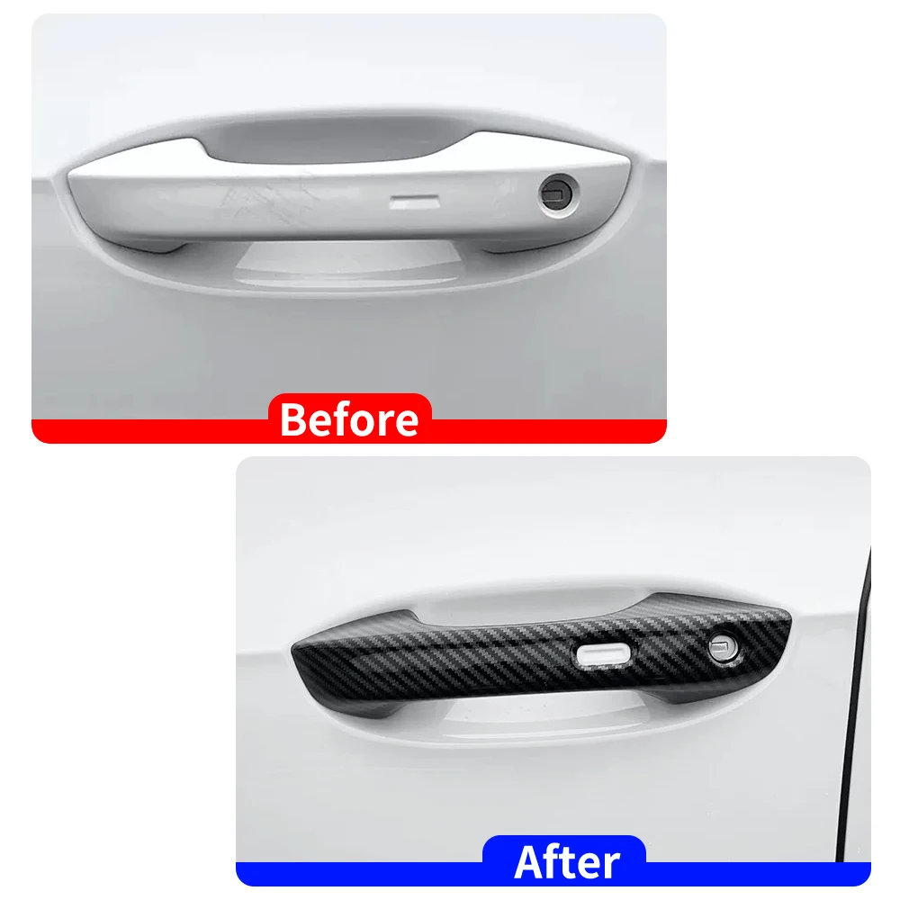 Für Volkswagen VW Golf 8 MK8 2020-2026 LHD Carbonfaser-Farbige Chrom-Türgriffabdeckung Glänzende Klavierlack-Schwarz Dekor-Aufkleber – Detail 1