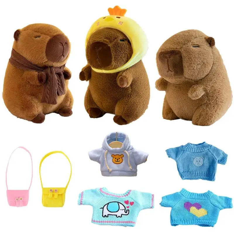 Dress Up Capybara-Plüschpuppe mit Kleidung und Accessoires, niedliche gefüllte Capybara-Puppen, Plüschtiere, Capybara-Figur, Kindergeschenk