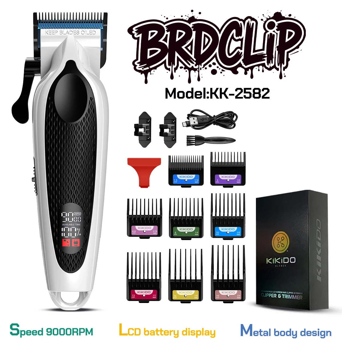 المهنية 9000 دورة في الدقيقة جميع المعادن الحلاق مقص الشعر DLC شفرة الكهربائية المتقلب LED عرض آلة تصفيف الشعر أدوات الصالون 2582