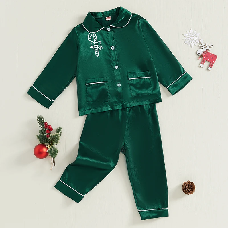 Ensemble de pyjama de Noël imprimé canne en bonbon pour garçons et filles, chemises à manches longues, pantalons longs, vêtements de salon, vêtements de nuit pour enfants, 1-5 ans, 2 pièces