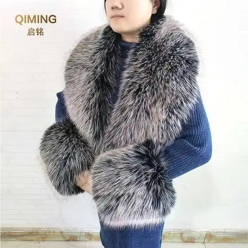 Imagen 2 del producto Conjunto de puños de bufanda de piel sintética para mujer, Cuello de piel falsa cálido, calentador de cuello, chal grande esponjoso, bufandas peludas, abrigo, Parka, accesorios de invierno