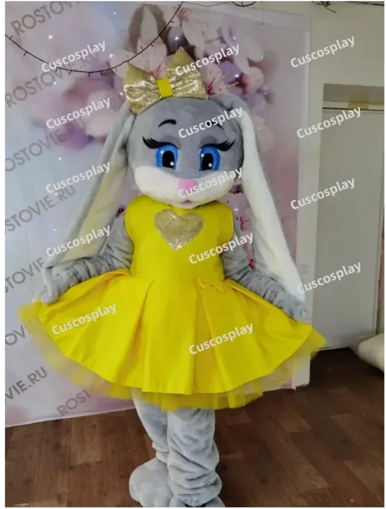 

Halloween Christmas Cute Hare Rabbit with Yellow Dress Mascotte Fancy Cartoon Mascot Costume Plush Fancy Dress