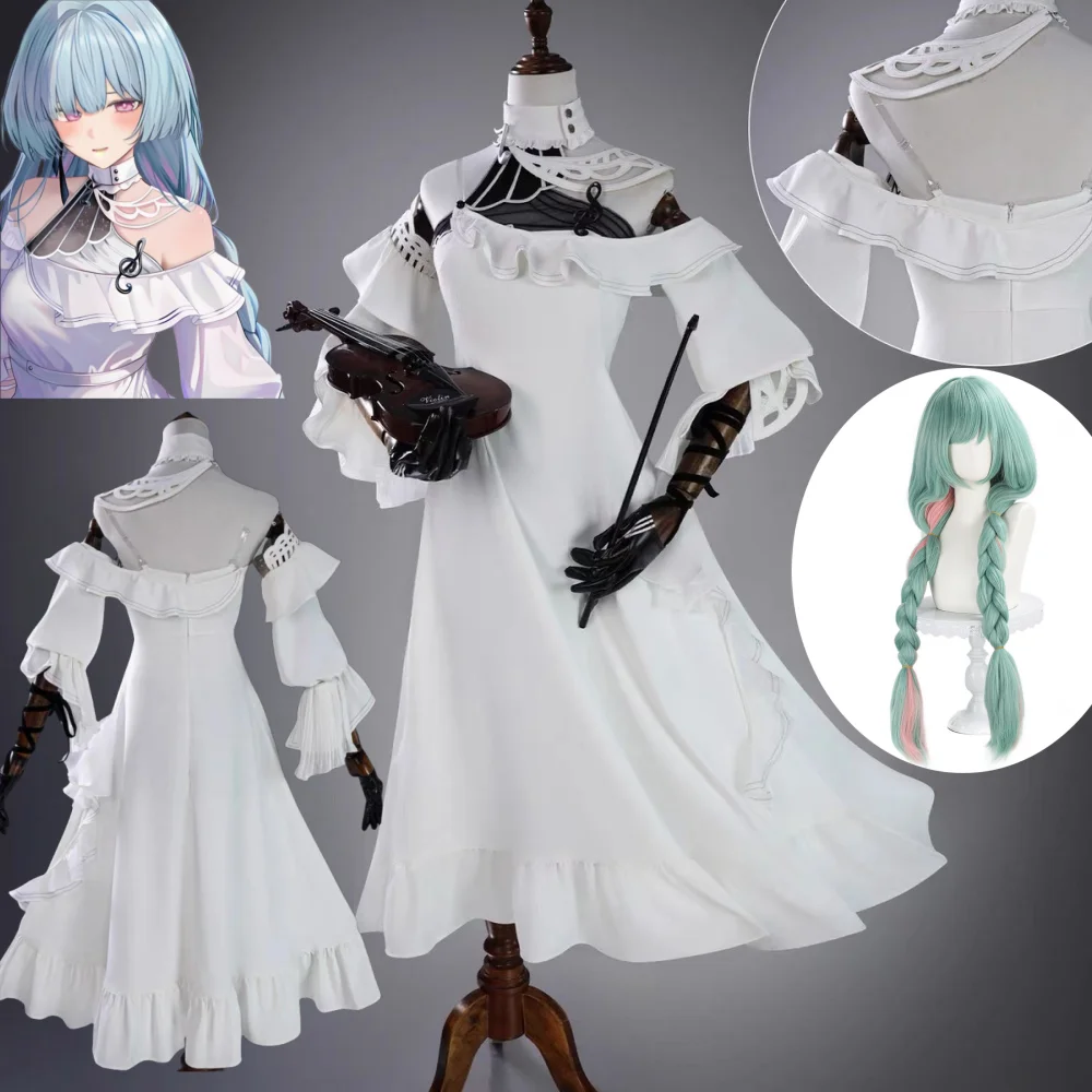 

Game Wuthering Waves Phrolova Cosplay Costume Full Set Wig Outfit Phrolova Cosplay White Dress Role Play Suit