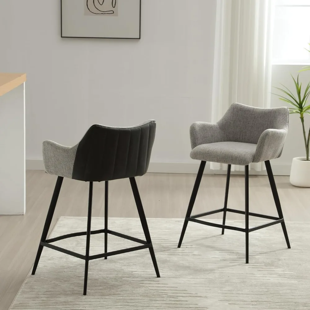 Color Block Bar Stools for Kitchen Island Barstools with Footrest Set of 2 Counter Height Bar Stool with Back and Metal Legs for