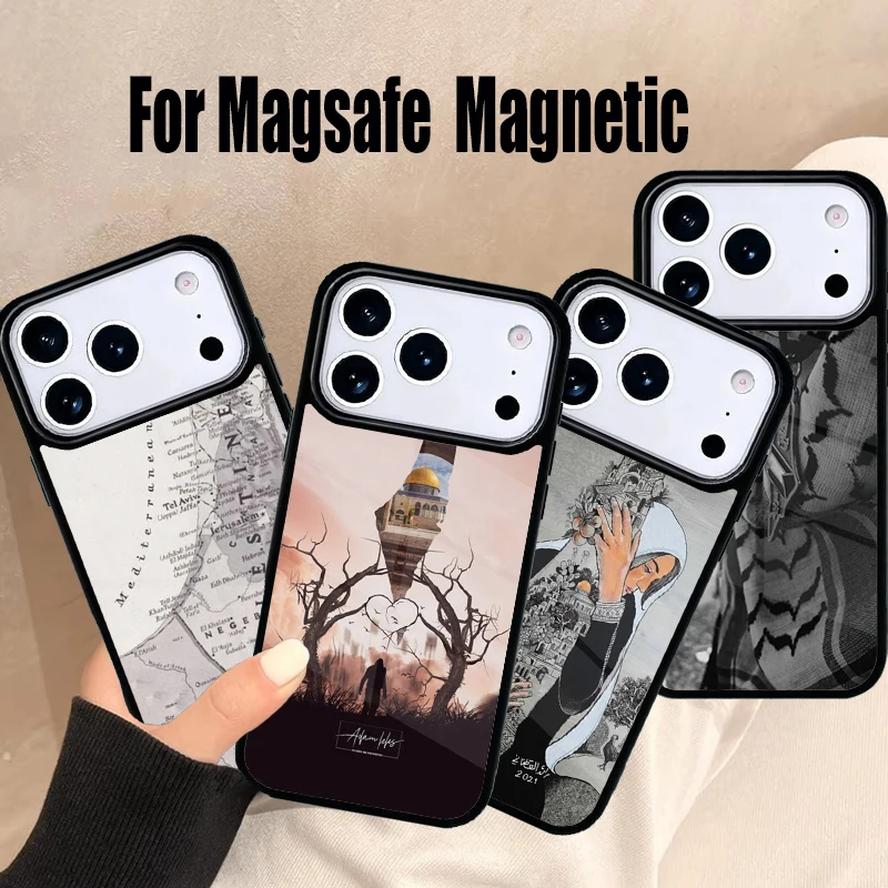 P_alestine Map Arabic Phone Case For iPhone 17 Air 16e 15 14 13 12 11 Pro Max Plus Magsafe Wireless Magnetic Cover