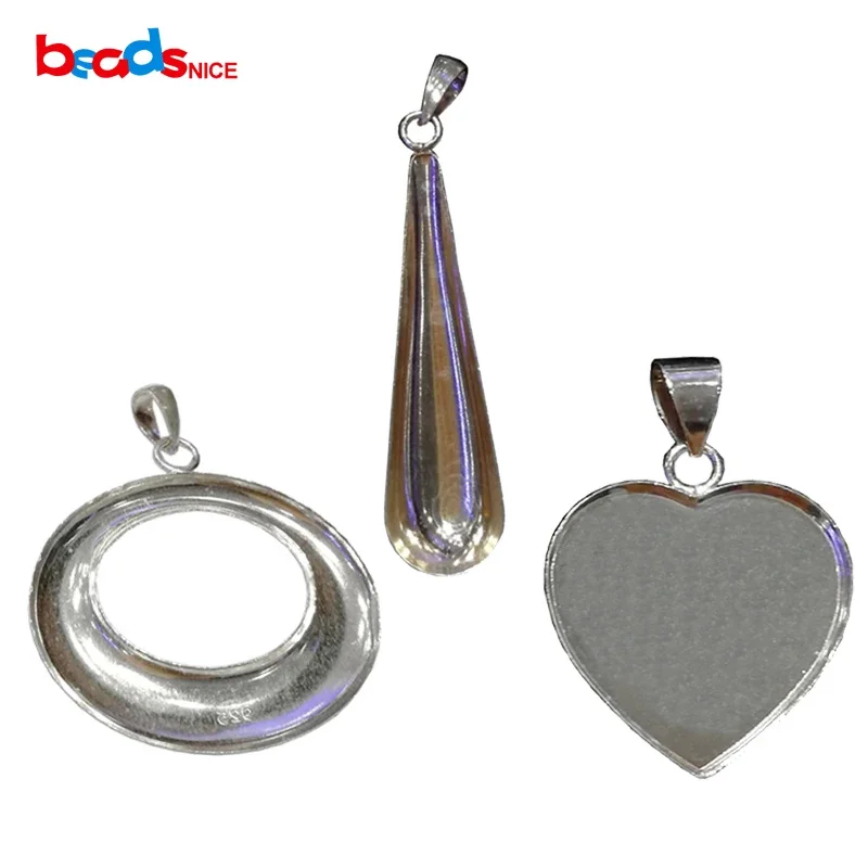 Beadsnice ID36962smt4 Sterling Silver Heart Cabochon Settings Jewelry Accessories Pendant Trays Heart Bezel Tray Blanks
