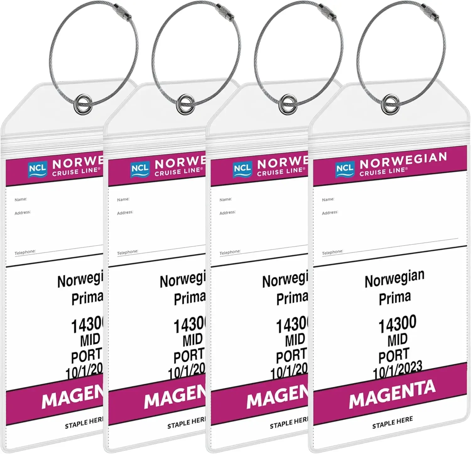 Норвежские держатели для круизных багажных бирок (NCL) [4 шт.] — водонепроницаемый, прочный пластик со стальными петлями — подходит для всех норвежских (NCL) Sh