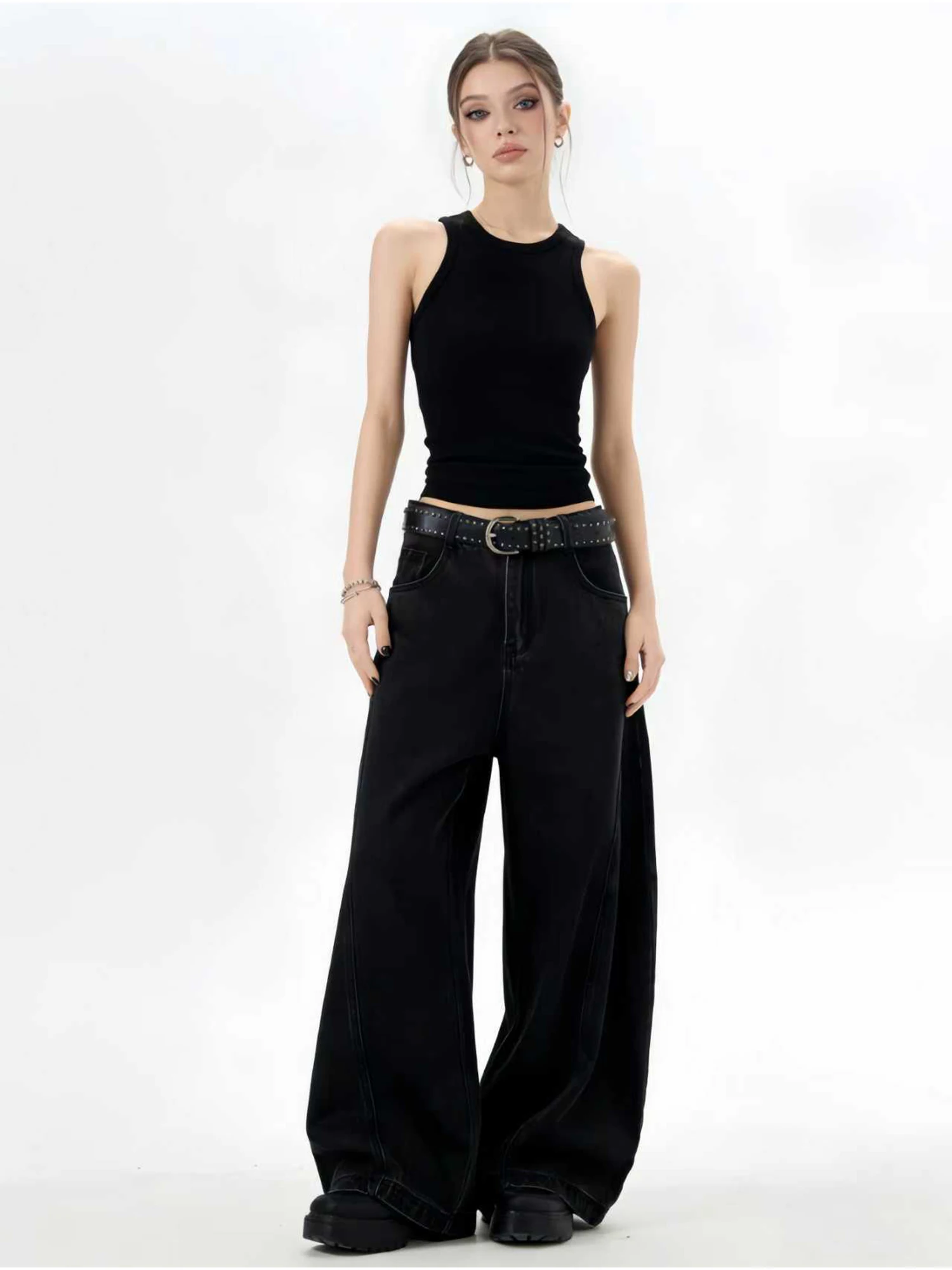 

Женские черные готические джинсы Y2K в стиле эмо, винтажные джинсы Харадзюку, широкие джинсовые брюки в стиле японского дизайна, мешковатые джинсы в стиле гранж, альтернативная одежда