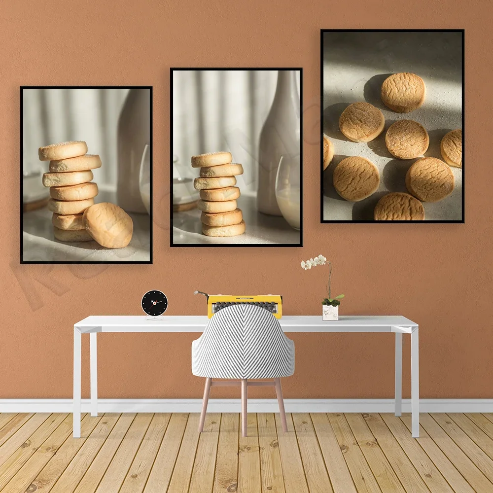 Sweet butter cookies with milk photo print. Still life art. Food Photography, Food and Drink Decorating Kitchen Posters